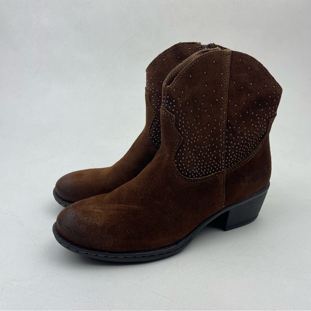 Born Boc Women’s Brown Suede Leather Studs Western Cowboy Ankle Boots Sz 6.5
